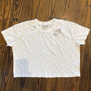 White Short Sleeve Tee with Embroidered Mask Design